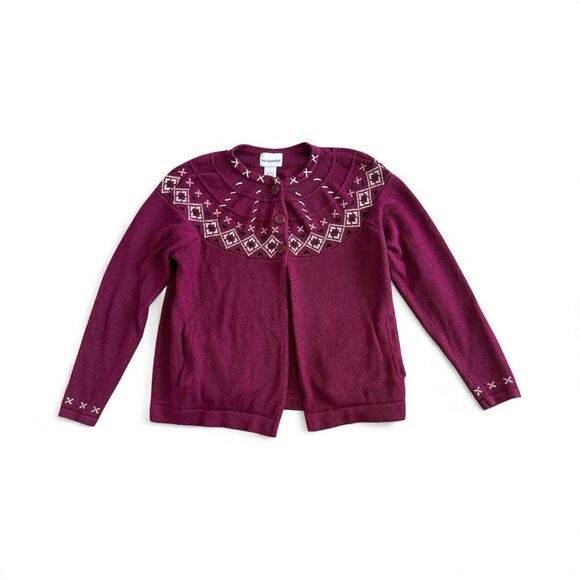 Breckenridge Cardigan Fair Isle Nomad Sweater 3 Button Magenta Purple Small - Picture 2 of 9